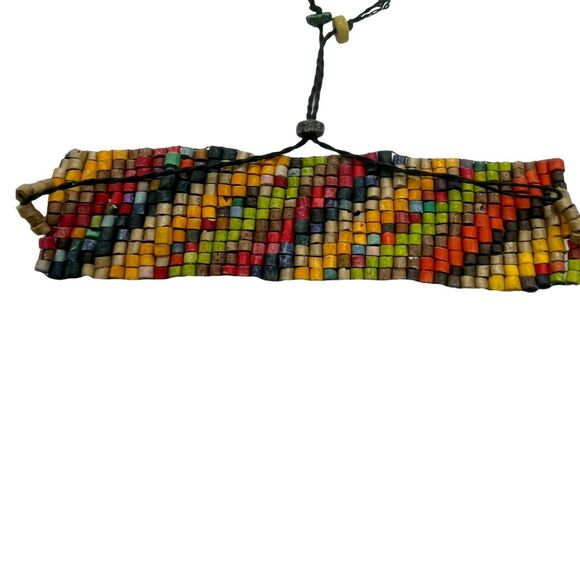 Rainbow Beaded Bracelet Pull Tighten Handmade Woven Adjustable Lightweight Boho - Picture 3 of 15